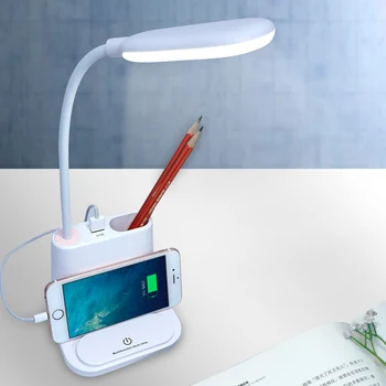 Atingerea Reostatului de Reglare Lampa de Masa cu Suport pentru Telefon de Lectură Lumină Cu Fan Perie Oală Lampa USB Atinge LED Lampa de Birou