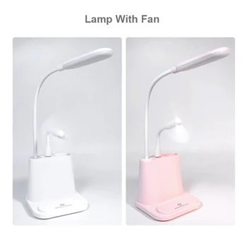 Atingerea Reostatului de Reglare Lampa de Masa cu Suport pentru Telefon de Lectură Lumină Cu Fan Perie Oală Lampa USB Atinge LED Lampa de Birou