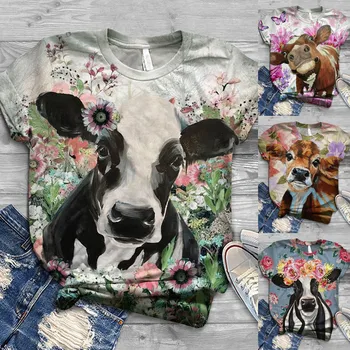 2020 T-Shirt Femei, Plus Dimensiune O-Gat Maneci Scurte 3D de Imprimare de Vacă Top Casual Tee Tee Cămașă Blusas Mujer
