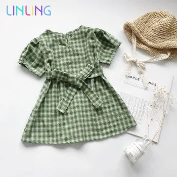 Fetelor Pic De Verde Proaspăt Carouri Din Bumbac Pentru Copii Fată Dress Fete De Moda Printesa Rochie De Vară 2020 New Sosire