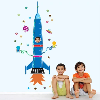 Livrare gratuita Camera de Copii Decalcomanii Albastru Rachetă Spațială Autocolante de Perete Pentru Baieti Desene animate Înălțime Măsură Graficul Decor Acasă