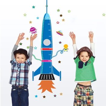 Livrare gratuita Camera de Copii Decalcomanii Albastru Rachetă Spațială Autocolante de Perete Pentru Baieti Desene animate Înălțime Măsură Graficul Decor Acasă