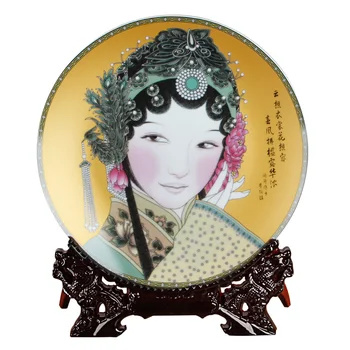 Chinezesc Peking Opera Figura Placa Decor Ceramice Ornamentale De Decor Chinez Placă De Bază De Lemn Farfurie De Portelan Set Cadou De Nunta