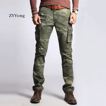 ZYYong Noua Moda pentru Bărbați Militar Pantaloni Slim Regulat Drept Bumbac Multicolor Camuflaj Verde Galben Salopete Pantaloni pentru Bărbați