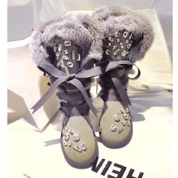 Iarna noi marca tide manual de lux stras cizme de zăpadă de moda cald real din piele cizme de călărie.