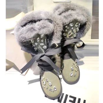 Iarna noi marca tide manual de lux stras cizme de zăpadă de moda cald real din piele cizme de călărie.