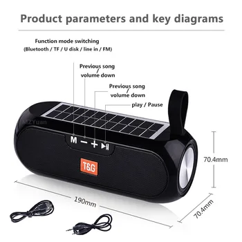 Energia solară în aer liber Difuzor Portabil Bluetooth Caixa De Som Portatil Radio FM TWS Music Player Casetofon Boxe USB Incinta