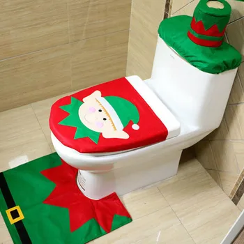 3PCS Crăciun Scaun de Toaletă și Acoperă Moș Crăciun Baie Mat Xmas Decor Baie Santa Toaletă Acoperă Covor Decor Acasă 2020