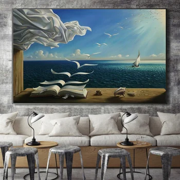 Tablouri Canvas Valuri Carte Barcă cu pânze Perete, Tablouri pe Panza Suprarealism Postere de Arta de Perete de Arta Imagini, Postere si Printuri
