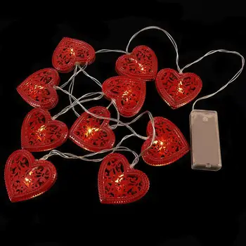 1 Set Forma de Inima Ornament de Lumină Lampă Frumoasă Șir fără Baterie (Rosu)