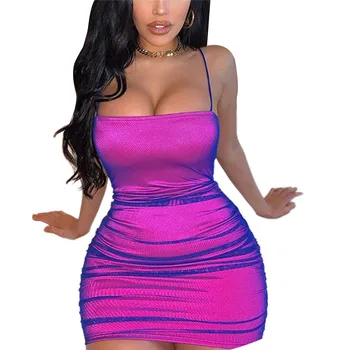 Femei Sexy Slim Purple rochie Mini Fashion Summer Club fără Mâneci Curea Rochie Fierbinte