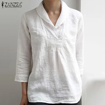 2021 ZANZEA Femei Solide Bluza Casual de Vara Rever Maneca 3/4 din Bumbac Tricouri Vintage Vrac Munca Tunica Topuri Femei Camasa Blusas