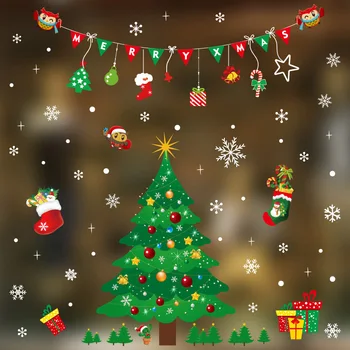 Leeiu Mos Craciun Elan De Crăciun Autocolante Fereastră Fulg De Nea Decoratiuni De Craciun Pentru Casa De Anul Nou Crăciun Sticlă Decalcomanii 2021
