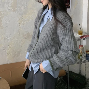 Colorfaith Noi 2020 Toamna Iarna Pulovere pentru Femei V-Neck Butoane Cardigane Tricotate Supradimensionate coreean Doamna Eleganta Topuri SWC6379