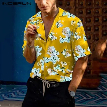 2021 Moda Barbati Maneca Scurta Rever Brand Bluza Flori Tricouri Imprimate Hawaiian Summer Casual Respirabil Hombre Blusas S-3XL
