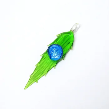Fâșie lungă de sticlă verde frunze pandantiv cu mini drăguț albastru Argintiu Scoica figurina fairy garden home decor agățat charm accesorii