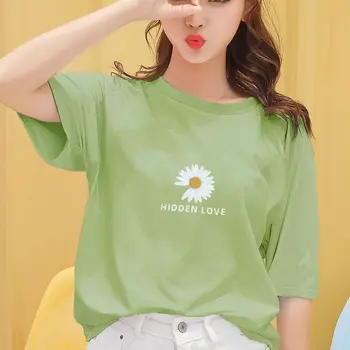 Femei bumbac confortabil de vară dulce daisy print T-shirt 2020 noua moda coreeană fete vrac maneci scurte topuri doamna partea îmbrăcăminte