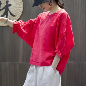 F&je Noi de Vara Tricou Femei Plus Dimensiune Bordurare Maneca Broderie Vintage Topuri Tricou Femme Lenjerie de pat din Bumbac O-neck Tricouri HXJ16