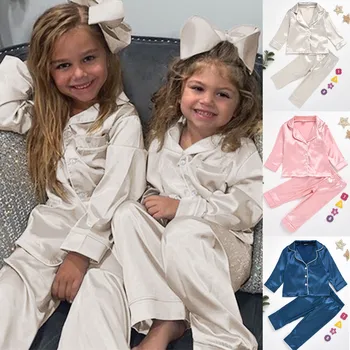 Haine pentru copii Set de Pijama Copilul copil Băiat Fată Solidă Maneca Lunga Topuri+Pantaloni de Pijama, Pijamale Tinutele Două Piese Set 1-7Y