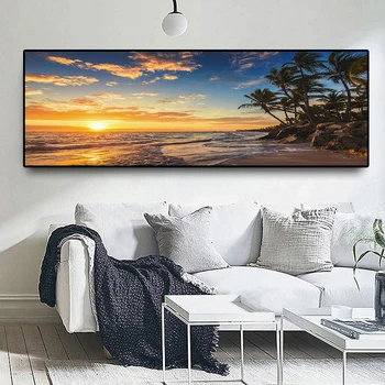 Apusuri de soare de Mare Naturale Plaja Palmier de nucă de Cocos de Perete Peisaj Imagini de Artă Pictura Arta de Perete pentru Camera de zi Decor Acasă (Fara Rama)