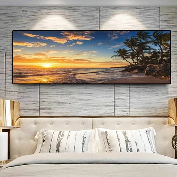 Apusuri de soare de Mare Naturale Plaja Palmier de nucă de Cocos de Perete Peisaj Imagini de Artă Pictura Arta de Perete pentru Camera de zi Decor Acasă (Fara Rama)