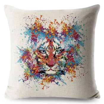 Acuarelă de Desene animate pline de Culoare de Animale de Pernă Lenjerie de 45*Perna Decorative de Acoperire pentru Canapeaua de Acasă Leu Tigru Arunca Pernă