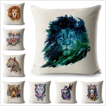 Acuarelă de Desene animate pline de Culoare de Animale de Pernă Lenjerie de 45*Perna Decorative de Acoperire pentru Canapeaua de Acasă Leu Tigru Arunca Pernă