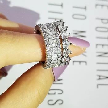 2021 nouă rundă de lux argint 925 set inel de nunta pentru femei lady cadou de aniversare bijuterii dropshipping R5695