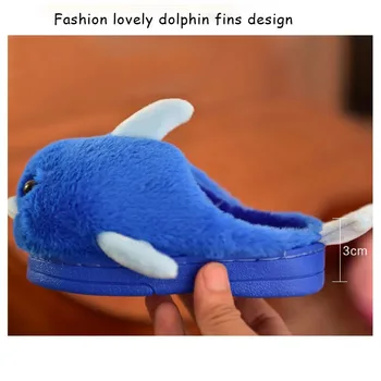 Sky blue dolphin slide-uri cu blană de familie papuci de interior de blană, pantofi de iarna pentru copii amuzant designer papuci de casă 2020 moda