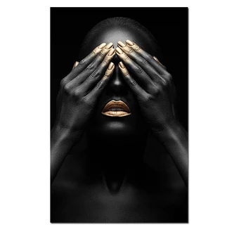 HD Imprimare De EPSOM Negru și Auriu African Nud Femeie Panza Pictura Portret Postere si Printuri Poze de Perete pentru Camera de zi