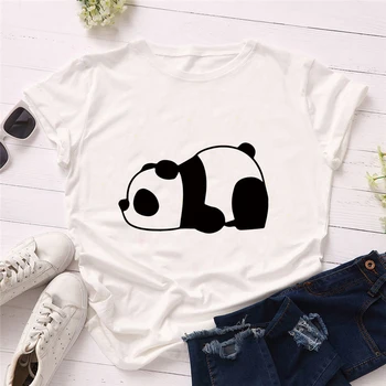 Luslos Stil Chinezesc Panda Lenes Somn Kawaii Print T Shirt Femei Casual Pierde O-gât Topuri tricouri Femei Albe Tee de Animale Drăguț