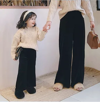 Brand părinte-copil purta copii de toate-meci pantaloni de catifea, plus, catifea îngroșat pantaloni largi sunt super subțire
