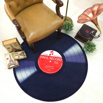 Personalitate Rotund Vintage Covor Muzica pe Vinyl de Podea cu Design 3D Mat Mat Covor de Camera Anti-derapant Scaun Podea Mat Decor Acasă