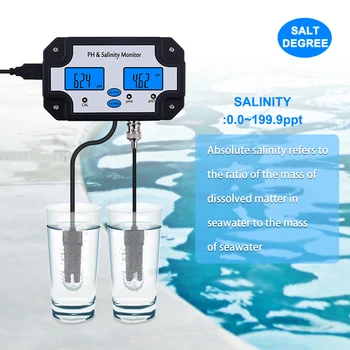 Yieryi PH-2685 PH & Salinitate Monitor 2 in 1 ph-metru&Salinitate Tester pentru Acvariu Piscina Spa cu Apa de mare Horticole de Calitate a Apei