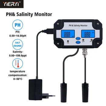 Yieryi PH-2685 PH & Salinitate Monitor 2 in 1 ph-metru&Salinitate Tester pentru Acvariu Piscina Spa cu Apa de mare Horticole de Calitate a Apei