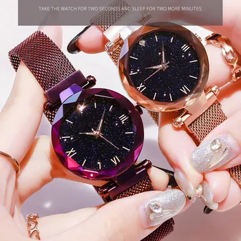 Reloj Mujer de Lux Cerul Înstelat Femei Ceasuri Magnetice Centura de Plasă Trupa Ceas pentru Femei de Moda Ceas de mână Rochie Zegarek Damski