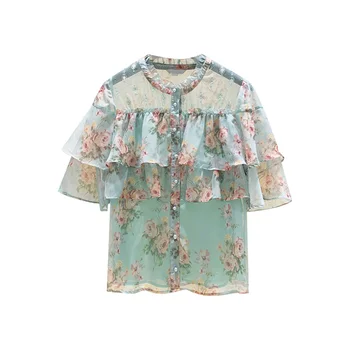 Femei Vara Top Zburli Florale Șifon Bluza Cu Mânecă Scurtă Cămașă Nouă Doamnă Elegant De Design De Moda Topuri Bluze Blusas Feminina