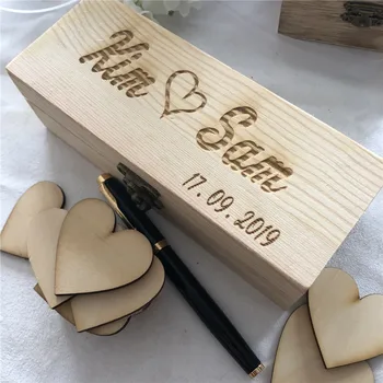 Nunta personalizate carte de oaspeti, nunta Rustic carte de oaspeti, Personalizat din Lemn Dreptunghi Keepsake box, nunta cutie cu inimi