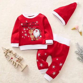 Crăciun copii set 1 BUC top+1 BUC pantaloni+1 BUC hat Toddler Copii Băieți Fete Moș Crăciun Cafeniu Imprimare Pijamale Pijamale Tinutele Y4