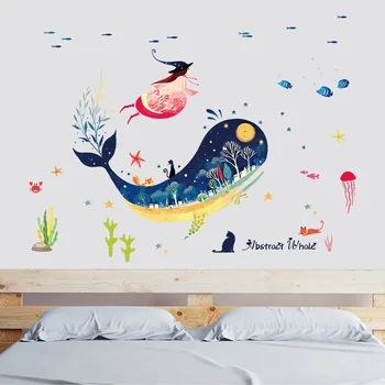 Desene animate Abstract Balena Autocolante de Perete pentru camera Copii Baie Pepinieră Vrăjitoare Decalcomanii de Perete Amovibil Arta picturi Murale Tapet PVC Decor
