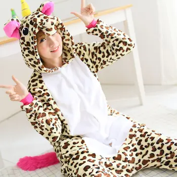 Leopard Negru Unicorn Salopeta De Iarna Anime Hanorac Pijamale Cosplay Adult Onesies Crăciun Unicorn Pijama Costum De Carnaval