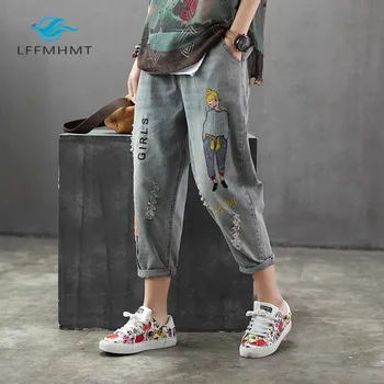 Brand de moda Coreea Style Vintage Gaura Fata de Broderie Glezna-lungime Blugi Denim Feminin Liber Casual Harem Pantaloni Pantaloni de Pânză