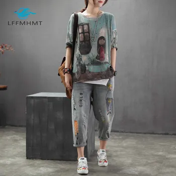 Brand de moda Coreea Style Vintage Gaura Fata de Broderie Glezna-lungime Blugi Denim Feminin Liber Casual Harem Pantaloni Pantaloni de Pânză