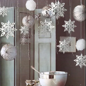 6pcs/set 3D Gol Fulg de nea Tavan Agățat Ornamente Fulg de Zăpadă Ghirlanda de Crăciun Congelate consumabile Partid Decor Acasă