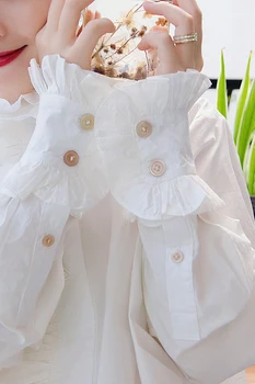 Momikuma 2020 Toamna Noua Femei Bluza Zburli Stand Gât Petală Maneca coreean Camasa Eleganta de Cauzalitate Alb Blusas Elegantes 6C450