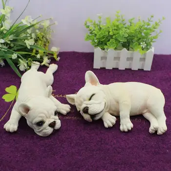 Drăguț Culcat Dormit Franceză Bulldog Puppy Realiste Figurina Statuie Copii Cadou Jucarii