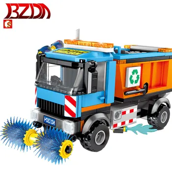 BZDA City Street View Tehnolog Zdrobitoare Salubritate Camion de Gunoi Adunat Bloc de Curățare Mașină de Jucărie de Învățământ pentru Copii