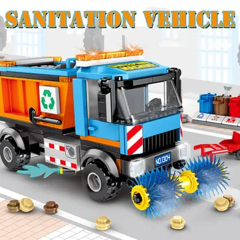 BZDA City Street View Tehnolog Zdrobitoare Salubritate Camion de Gunoi Adunat Bloc de Curățare Mașină de Jucărie de Învățământ pentru Copii