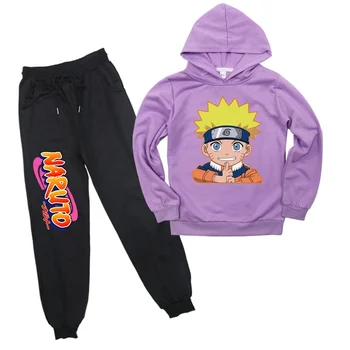 Naruto Hanorac Pantaloni Costum de Moda Casual Băieți Fete din Bumbac Hoodies Desene animate Cool Jachete Bluze copii Pulover Sport Top