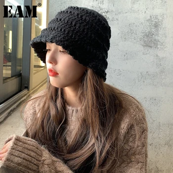 [MEM] Femei de Tricotat Negru Bej Pliabil Pescari Pălărie Nouă Rundă Dom Temperament Moda All-meci Toamna Iarna 2021 1DD0315